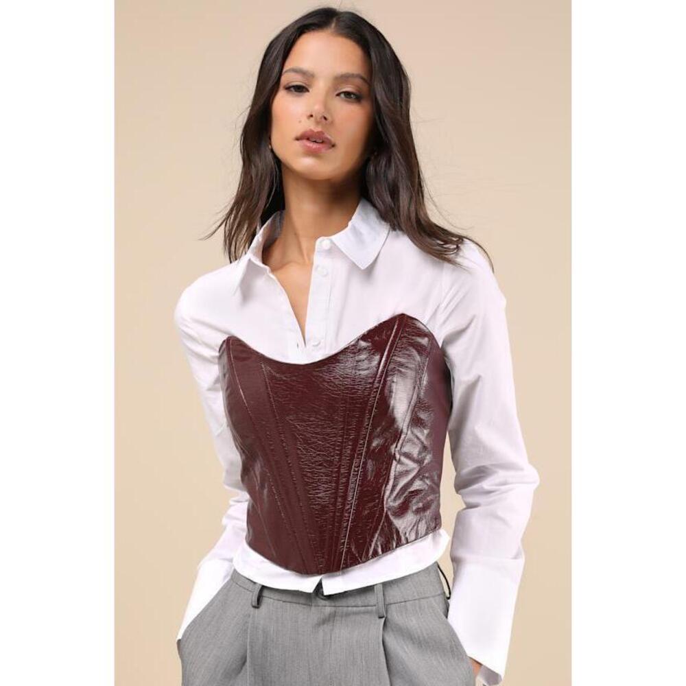 Lulus Certified Bombshell Burgundy Vegan Leather Strapless Bustier Top Red